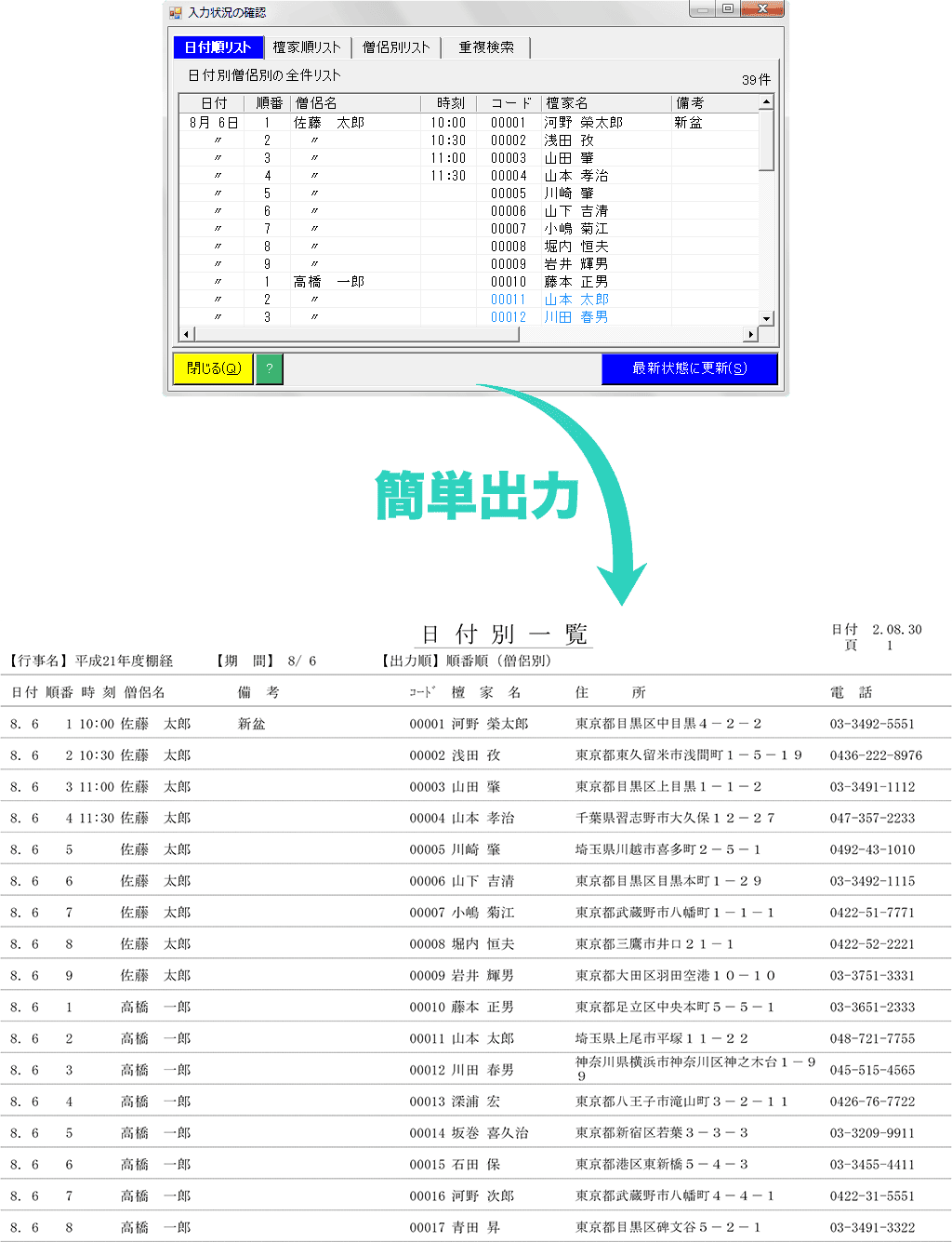 入力状況の確認画面